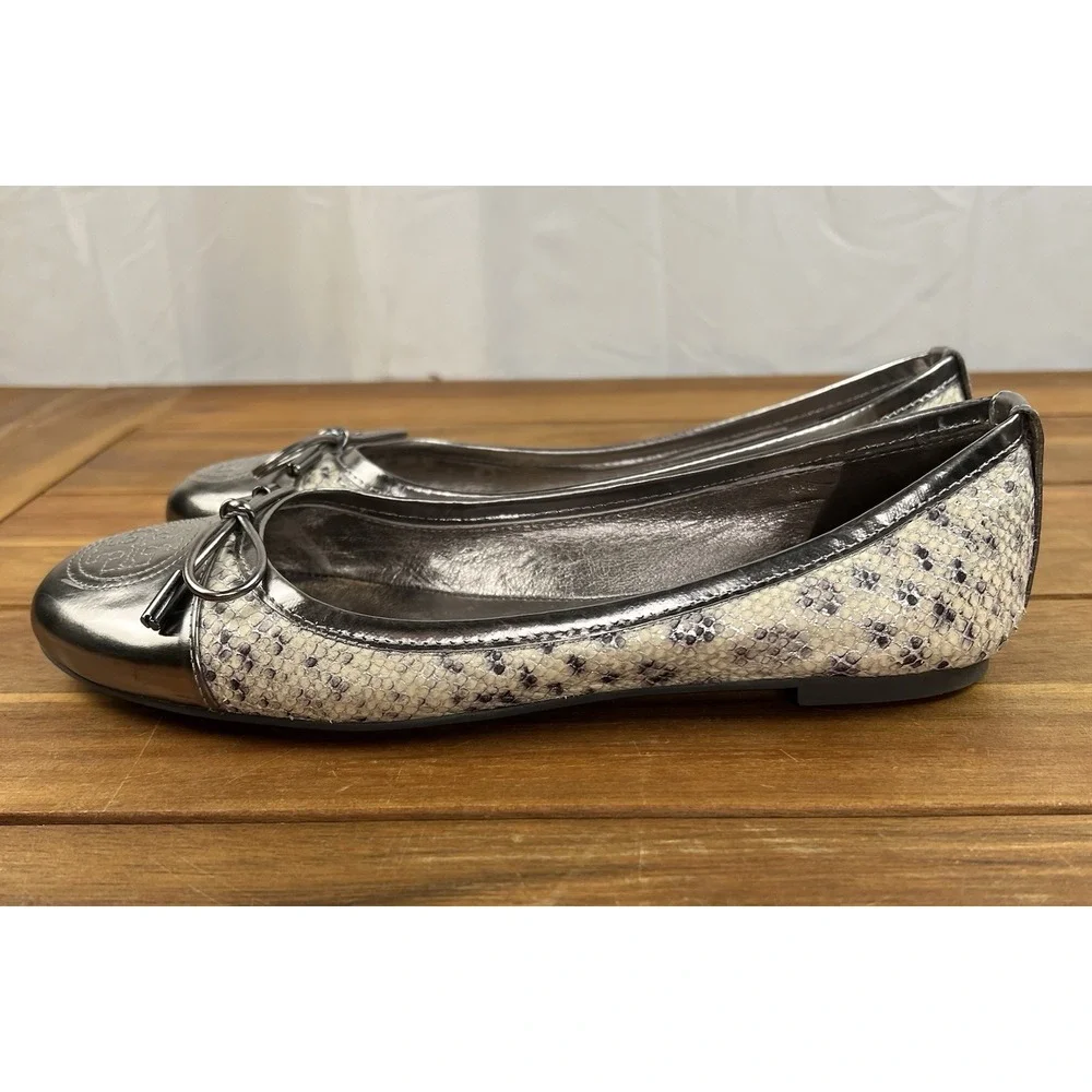Tory Burch Snakeskin Print SZ 8 Women's Leather Cap-Toe Flats Shoes